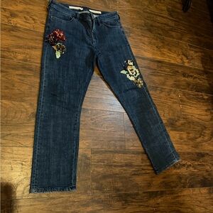 Pilcro Dark Blue Straight Leg Jeans with Floral Sequined